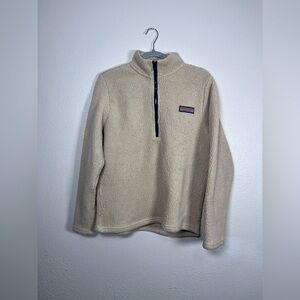 Vineyard Vines Cream Sherpa 3/4 zip sweater with Pink Logo Patch size small